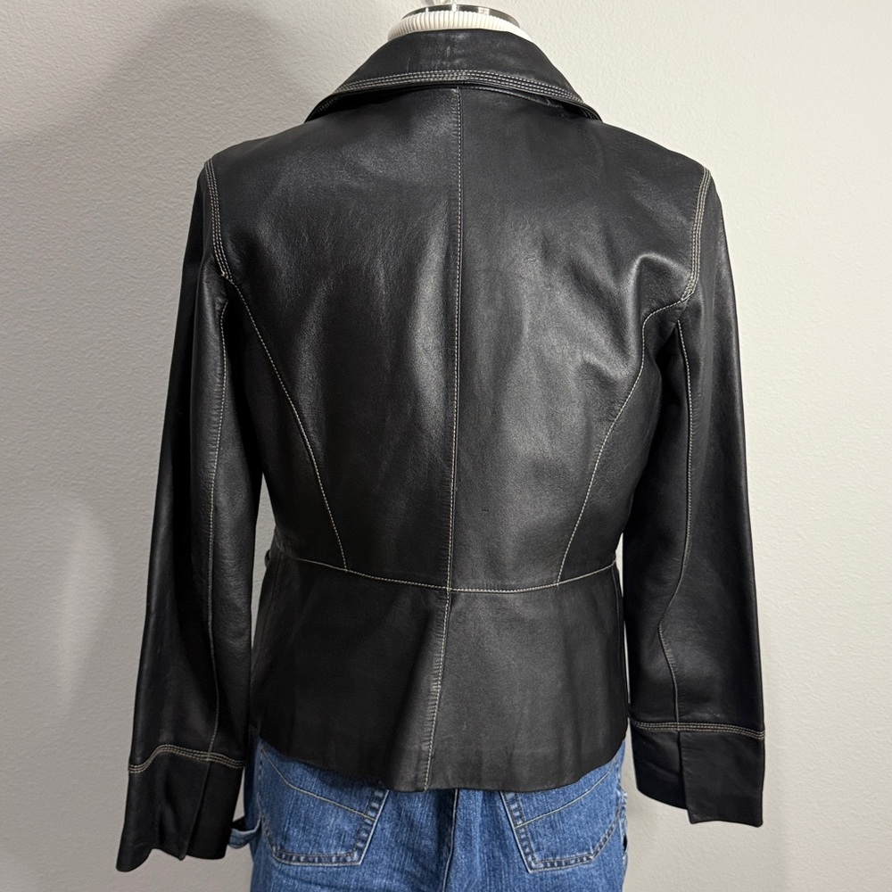 Modern Essentials Black Leather Jacket w Contrast Stitching Size M - Picture 3 of 5